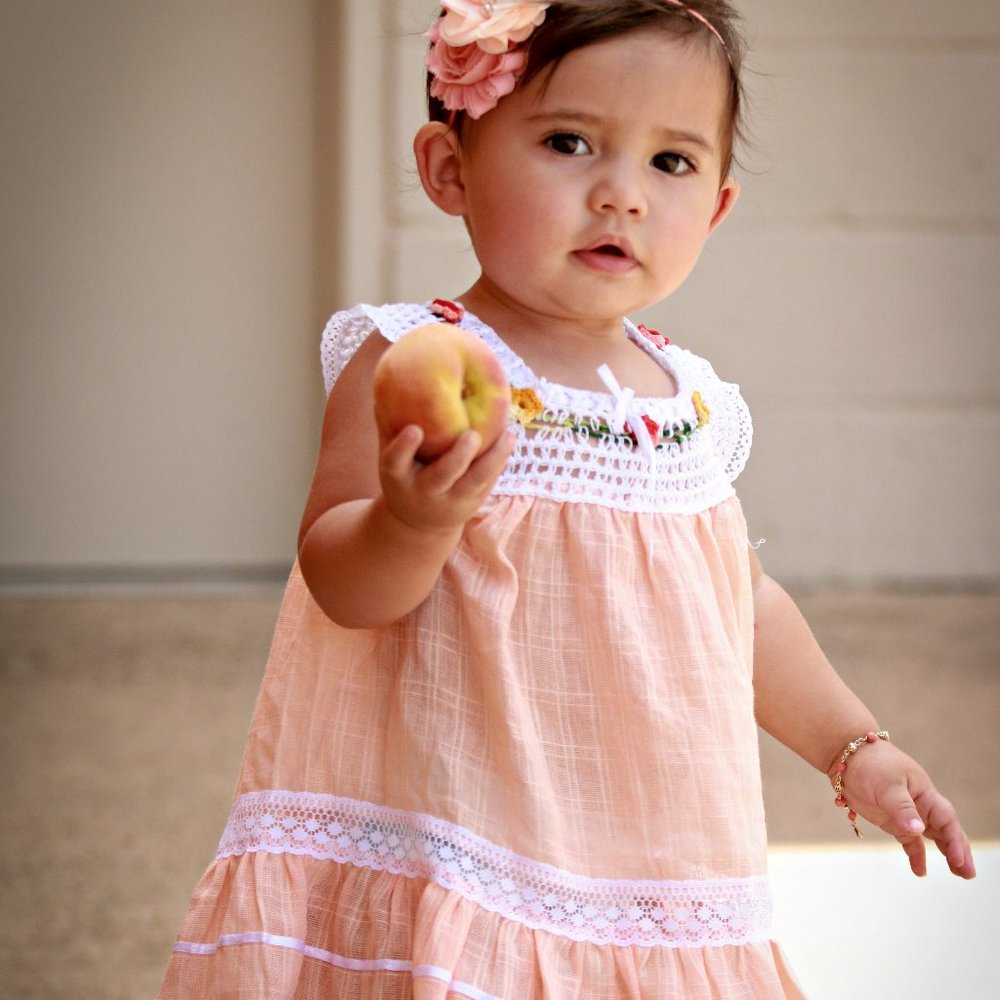 Peach Crochet Flower Yoke Dress for Baby Girl